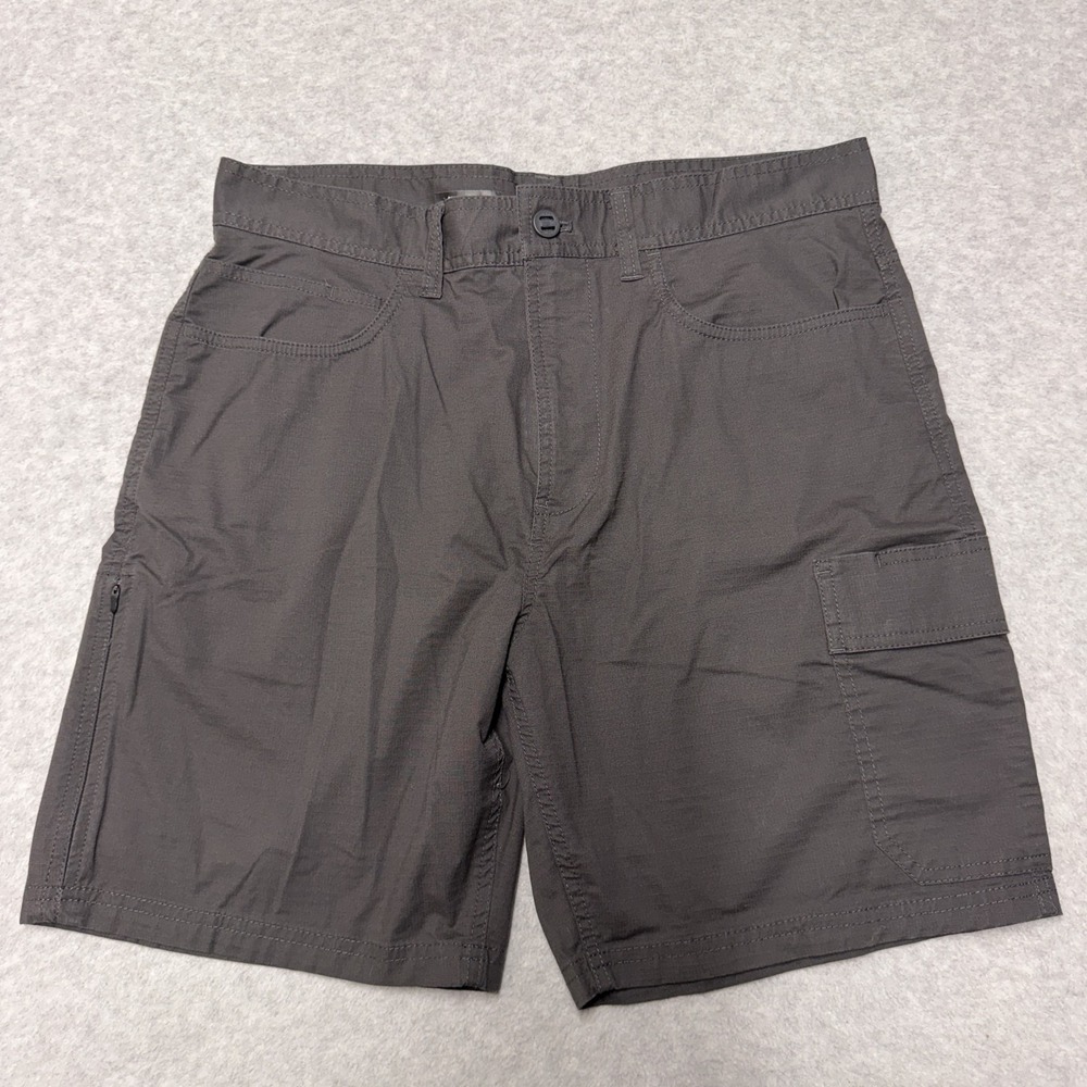 PrAna Double Peak Cargo Shorts Mens 32 Gray Organic Cotton Stretch 8in Hiking